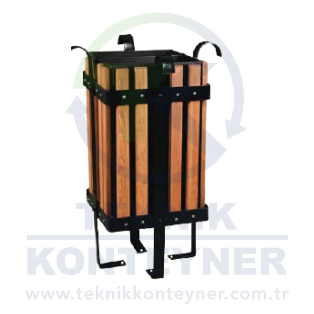 TK-S138 Ahşap Kaplamalı Kare Dış Mekan Çöp Kovası