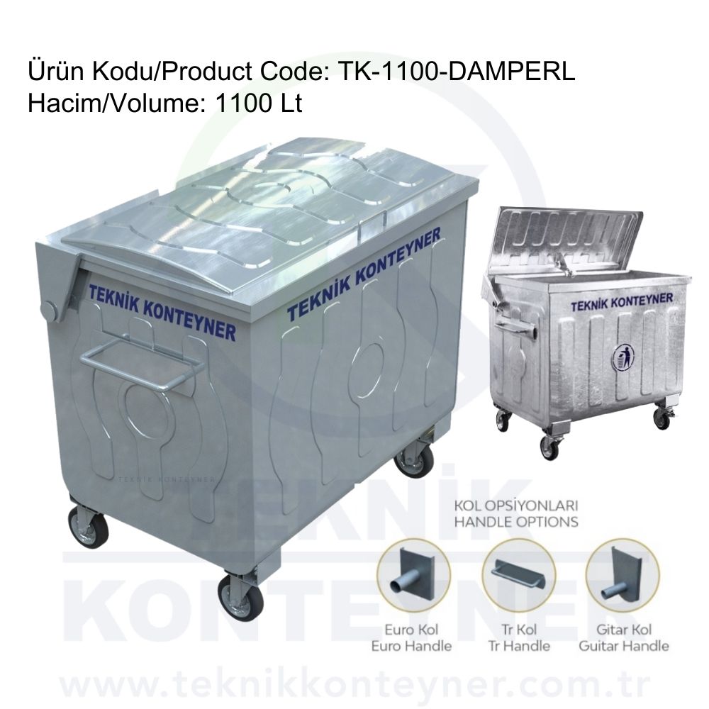 GALVANIZED WASTE CONTAINER Damper Lid 1100 Liter